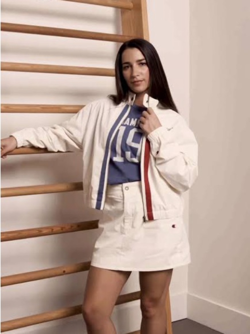 Champion Women's Cream Track Jacket XL & 6 skirt outfit Red & Blue Trim